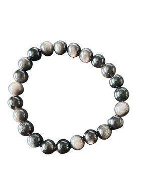 Silver Sheen Obsidian Bead Bracelet, Beaded Bracelet protection, inner strength